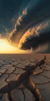 Swirling clouds over dry sunset land photo