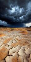 Clouds hover over a dry desert photo