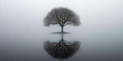A lone tree is reflected in the water photo