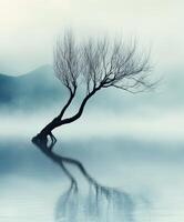 Lone tree in calm water view photo