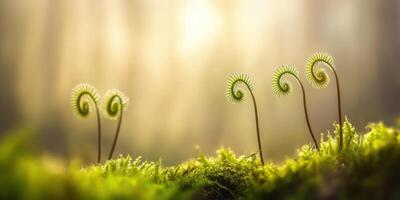New fern sprouts growing in a serene forest photo