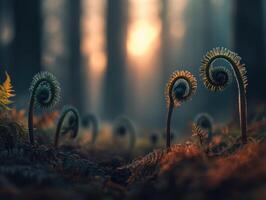 Ferns unfurl in morning light photo