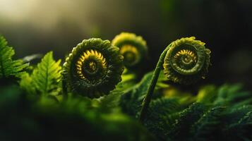Close-up view of fern fonds in springtime photo
