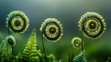 Spiraled fronds of delicate fern photo