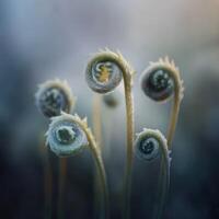 Exploring delicate fern fonds in early light photo