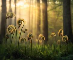 Fern fonds illuminated by soft morning light photo