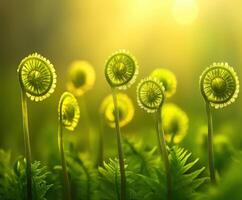 Fern fonds basking in soft sunlight photo