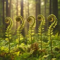 Fern fonds under soft sunlight in the forest photo
