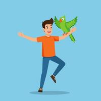 Man Balancing with a Parrot on His Arm with Open Arms vector