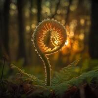 Beautiful fern fonds unrolling at sunset photo