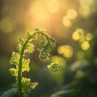 Close-up of fern fronds glowing in sunlight photo