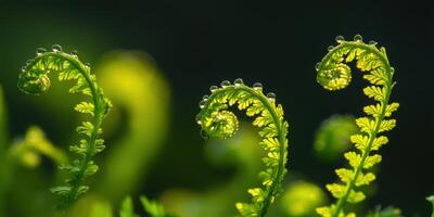 Fresh fern fonds with morning dew drops photo
