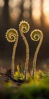 Fern fonds emerge in soft morning light photo