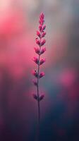 A pink flower is in front of a blurry background photo