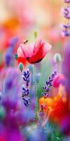 Vibrant wildflowers attract buzzing bees photo