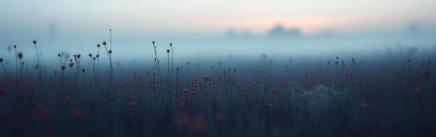 Morning mist over a field of wildflowers photo