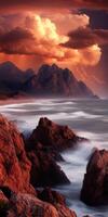 Sunset coastal scene with storm clouds photo