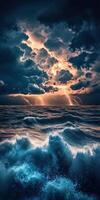 Powerful storm over a turbulent ocean at dusk photo
