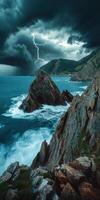 Dramatic cliffs on a stormy coast photo