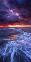 Stormy sunset over coast photo