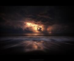Dramatic stormy coast with lightning photo