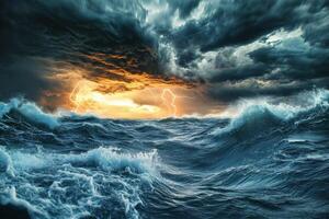 Stormy coastal landscape with turbulent waves photo