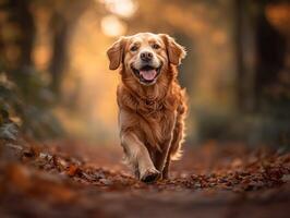 Golden retriever in autumn park photo