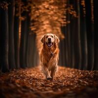 Goldie takes an autumn walk photo