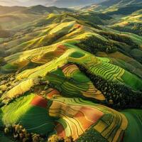 Colorful terraced fields in scenic landscape photo