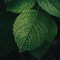 Green leaves with water droplets in nature photo