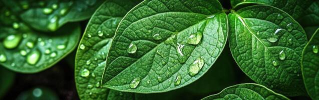 Fresh green leaves with droplets in nature photo