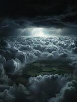Thunderstorm over fields at twilight photo
