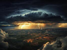 A large cloud with lightning coming out of it photo