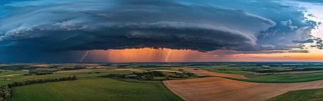 Dusk thunderstorm over fields photo
