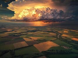 Dramatic thunderstorm over rolling landscapes photo