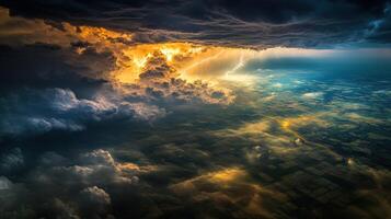 Dramatic thunderstorm illuminating the sky photo