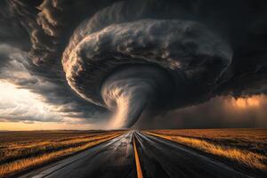 Tornado forms over highway photo