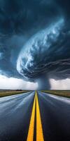 A road with a large storm cloud over it photo