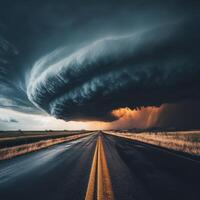 A large storm cloud over a road photo