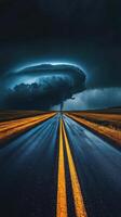 A road with a tornado coming down over it photo