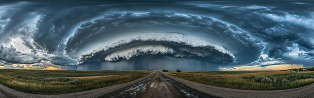 A storm cloud is seen over a road photo