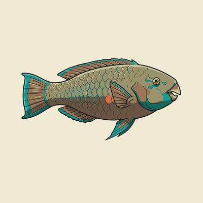 Colorful Parrotfish Illustration Swimming Underwater in Aquatic Environment Design