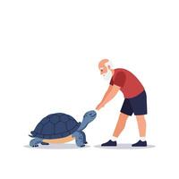 Man Touching Turtle Affectionately Flat Illustration for Healthcare Theme vector