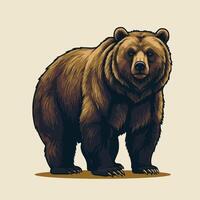 Standing Brown Bear Illustration with Furry Texture and Detailed Claws vector