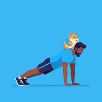 Man Doing Plank Exercise with Hamster on Back Flat Illustration vector