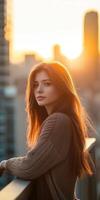Empowered woman enjoying sunset during perimenopause journey photo