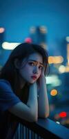 Young woman reflecting on life during evening hours photo