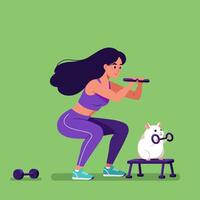 Woman Doing Squats with Dumbbells and Hamster Exercising Too vector