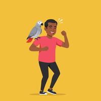 Man Dancing with Parrot on Shoulder Joyful Cartoon Illustration vector