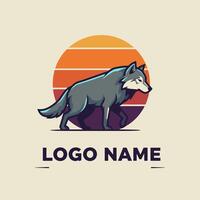 Wolf Graphic Walking in Front of Retro Style Sunset Background vector
